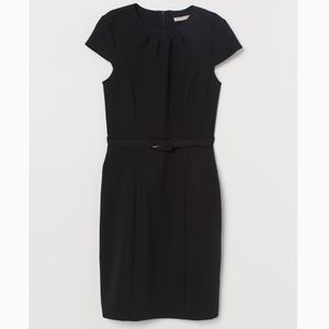 H&M black cap sleeve with belt dress